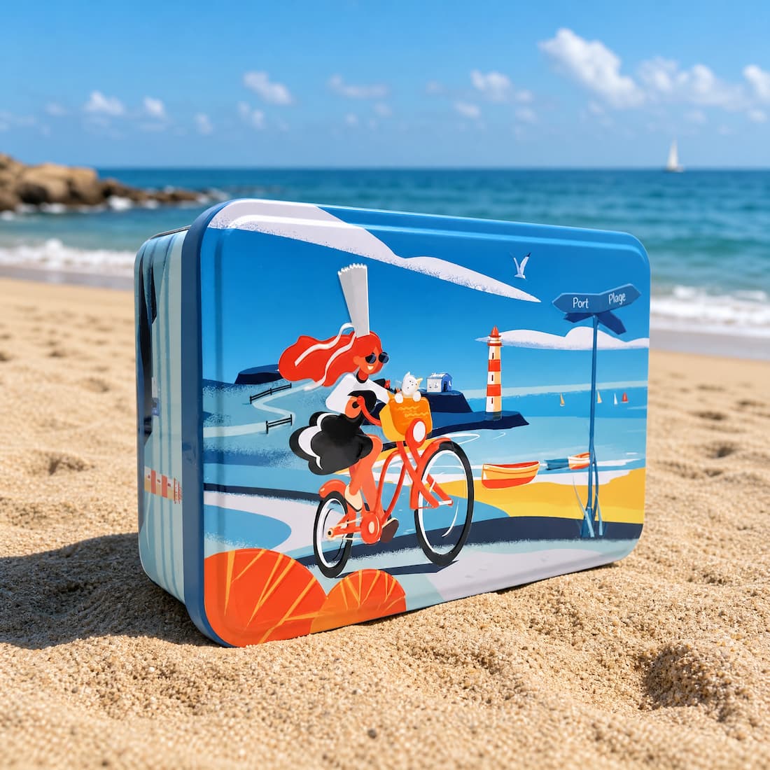 Bretonische Galettes und Palets "pur beurre" - Metalldosen 350g "La Bigoudène à Vélo" Atelier D