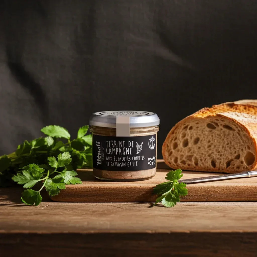 Landterrine mit kandierten Schalotten und geröstetem Buchweizen 90g Henaff