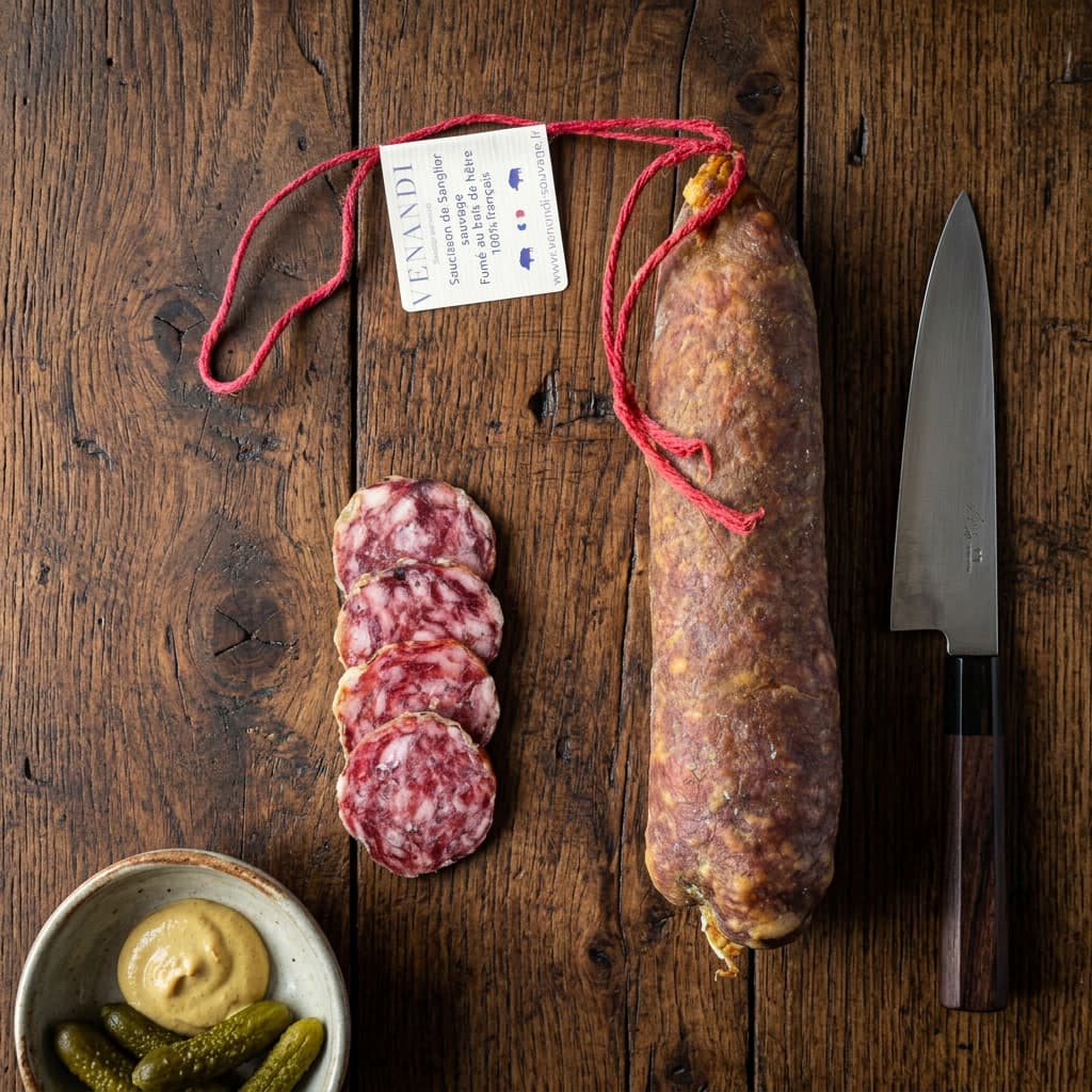 Saucisson de Sanglier Sauvage Fumé (Wildschwein-Salami geräuchert auf Buchenholz) 180g Venandi