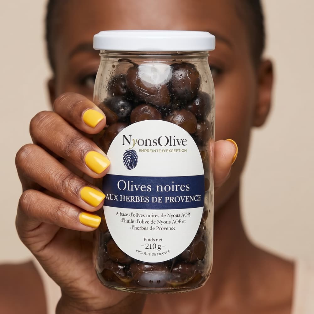 Schwarze Nyons-Oliven AOP mit Kräuter der Provence Vignolis