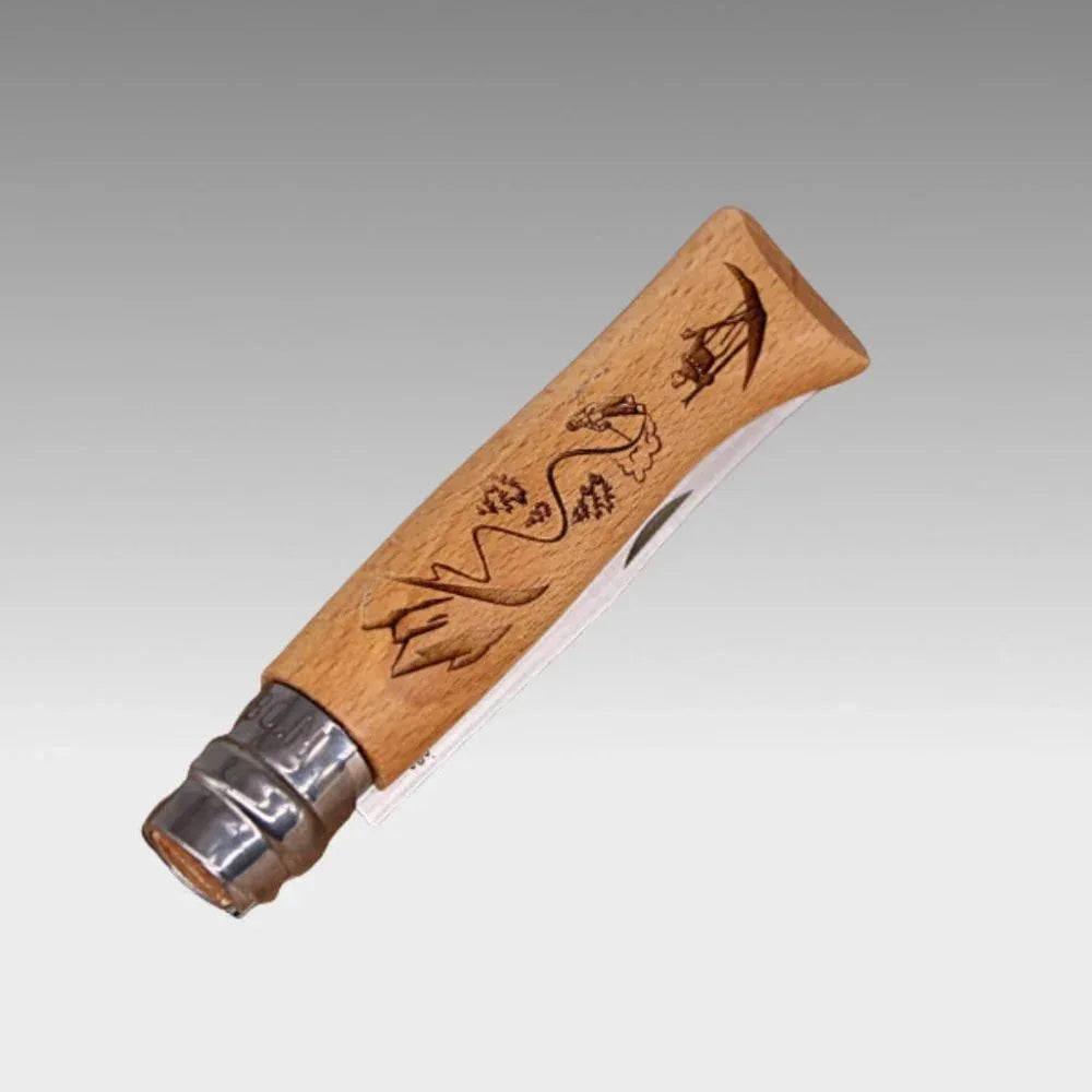 Opinel N° 8 Taschenmesser - Buchenholzgriff graviert Opinel