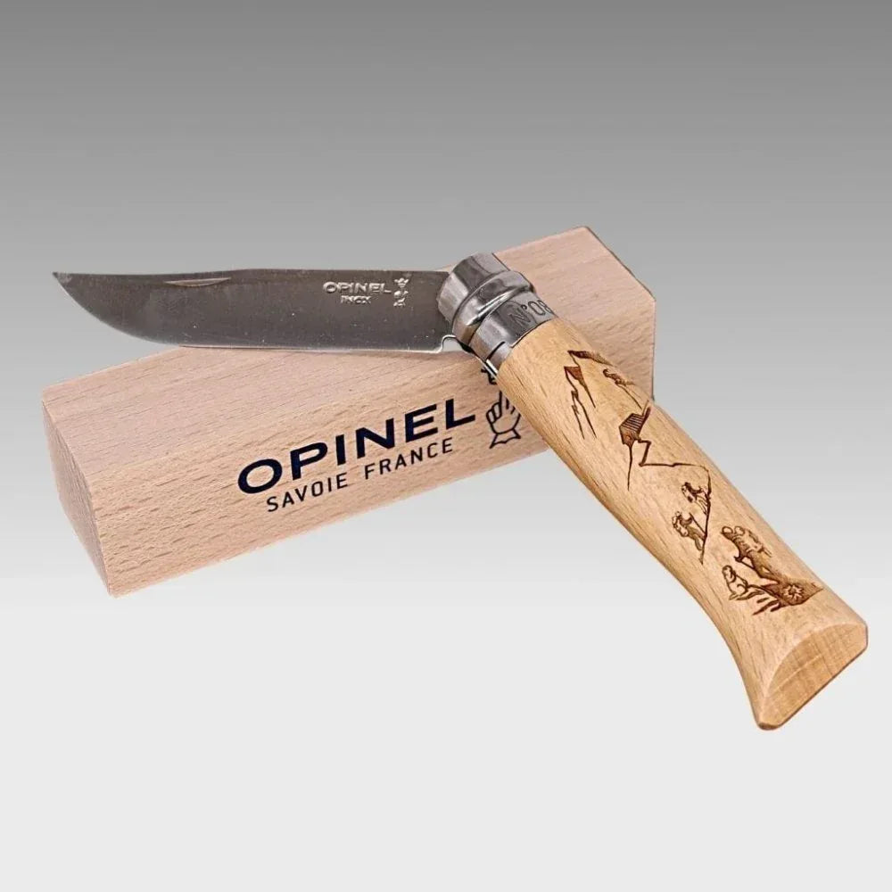 Opinel N° 8 Taschenmesser - Buchenholzgriff graviert Opinel
