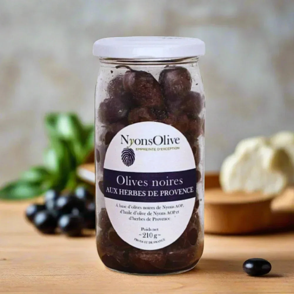 Schwarze Nyons-Oliven AOP mit Kräuter der Provence Vignolis